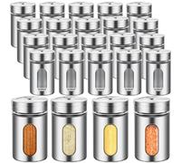 24 Pcs Salt and Pepper Shakers Set, Stainless Steel Seasoning Dispenser Bulk with Adjustable Pour Holes, Refillable Metal Spice Pot with Lid for Kitchen Restaurant Cooking BBQ Camping, 8cm*5cm