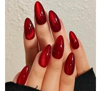 24 PCS Scarlet Radiance Press On Nails - Medium Length French Tip False Nails Scarlet Radiance Sparkly Cat Eye - for Women High-Gloss Magnetic Effect Statement Glam Look