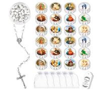 24 Pcs Scented Catholic Rosaries Bulk Wood Bead Crucifix Pendant Rosary Necklace for Baptism First Communion Favors, Holy Catholic Regligious Event Prayer Gifts, Stocking Stuffers for Women Men