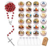 24 Pcs Scented Catholic Rosaries Bulk Wood Bead Crucifix Pendant Rosary Necklace for Baptism First Communion Favors, Holy Catholic Regligious Event Prayer Gifts, Stocking Stuffers for Women Men