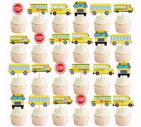 24 Pcs School Bus Cupcake Toppers School Bus Cake Decorations School Bus Decorations School Bus Party Favors