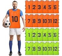 24 Pcs Scrimmage Training Vest - Soccer, Basketball, Football Bibs/Pinnies, Reversible Numbered Soccer Team Pennies (Green & Orange)