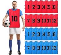 24 Pcs Scrimmage Training Vest - Soccer, Basketball, Football Bibs/Pinnies, Reversible Numbered Team Sports Pinnies Jerseys (Red & Blue)