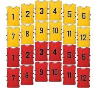 24 Pcs Scrimmage Training Vest - Soccer, Basketball, Football Bibs/Pinnies, Reversible Numbered Team Sports Pinnies Jerseys (Red & Yellow)