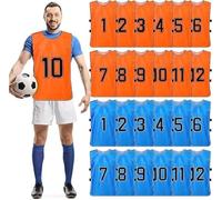 24 Pcs Scrimmage Training Vest - Soccer, Basketball, Football Bibs/Pinnies, Reversible Numbered Team Sports Pinnies Jerseys (Blue & Orange)