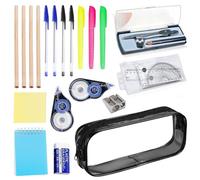 24 PCS Secondary School Stationery Set,Maths Sets For Secondary School with Geometry Tools,Pre-Filled Clear Pencil Case, Maths Geometry Tools, Exam Essentials & Writing Supplies(Clear)
