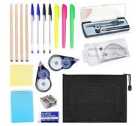 24 PCS Secondary School Stationery Set,Maths Sets For Secondary School with Geometry Tools, Pre-Filled Black Pencil Case, Maths Geometry Tools, Exam Essentials & Writing Supplies (Black)