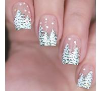 24 Pcs/Set Christmas Tree Artificial Nails False Nails French Snowflake Full Covers Stick On Press On