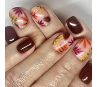 24 Pcs/Set Fall False Nails Thanksgiving Nails Press On Nails Full Covers Stick On Nails Autumn Leaf Artificial Nails