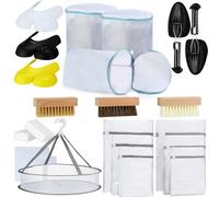 24 Pcs Shoes Wash Bags kit for Washing Machine Includes 6 Laundry Mesh Bags 3 Shoe Wash Bags 3 Brushes 3 Pairs Anti-wrinkle Sneaker Protector 1 Hanging Dryer Basket 2 Shoe Tree 2 Wipes 4 Magic Sponge