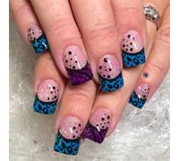 24 Pcs Short Acrylic Nails Leopards Print Full Covers Stick On Nails French Tip Press On Nails Glossy False Nails