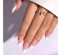 24 Pcs Short Almond Acrylic Nails Elegant Full Covers Stick On French Tip Press On Elegant False
