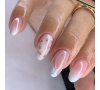 24 Pcs Short Almond Artificial Nails Glitters Floral Detail Press on Manicure for a Stylish and Elegant Look Women Art
