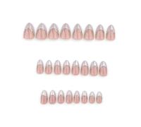 24 Pcs Short Almond French Tip Press On Nails Glossy False Nails With Gold Line Design Artificial For Women Acrylic Nail