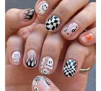 24 Pcs Short Funny Expression False Nails Halloween Cute Fake Nails Press On False Nails Reusable Artificial Nails