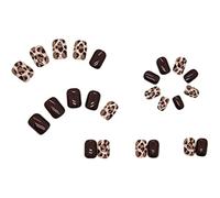 24 Pcs Short Leopard Square Press On Nails Pattern, Removable Acrylic Stick On Nail, with Adhesive 1ml, False Nail Kit