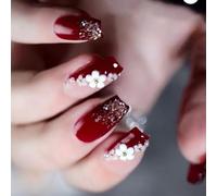 24 Pcs Short Press On Nails Flowers Full Covers Stick On Nails Artificial Glittering False For Woman