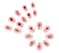 24 Pcs Short Press On Nails Valentine's Day Artificial Nails Heart False Nails Glittering Full Covers Stick On Nails