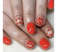 24 Pcs Short Round False Nails Love Heart Artificial Nails Lovely Stick On Valentines Day Press On