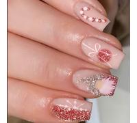 24 Pcs Short Square Christmas Falling Nails Elegant Fall Press Nails Fall Glitter French Tips Sticks Snowflake On Nails