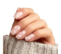 24 Pcs Short Square Fake Press on Nails, White Heart Short Stick on Nails, Elegant and Cute Touch Nail, Removable Stick-on Nail for Women Girls DIY Nail Art Accessories