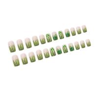 24 Pcs Short Square False Nails Gradients Stick On Festival Press On Shamrocks Artificial