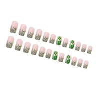 24 Pcs Short Square False Nails Shamrocks Artificial Nails French Tip Stick On Festival Press On