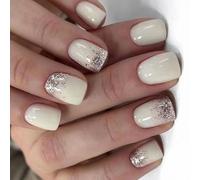 24 Pcs Short Square False Nails Solid Color Artificial Nails French Tip Full Covers Stick On Glossy Press On