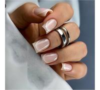 24 Pcs Short Square Press On Nails Acrylic False Nails Acrylic French Tip For Salon Or Home Use Manicure Nails Ornament