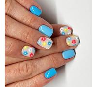24 Pcs Short Square Stick on Nails Flowers Full Covers False Color Press on Manicures Supplies