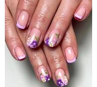24 Pcs Short Square Stick On Nails Flowers Full Covers False French Tip Press On Manicures Supplies
