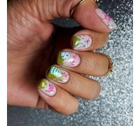 24 Pcs Short Square Stick On Nails Glossy Full Covers False Nails Colorful Press On Nails Manicures Supplies For Woman