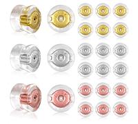 24 Pcs Silicone Earring Backs, 18K Gold Locking Secure Earring Backs for Studs Droopy Fish Hook Heavy, 12 Pairs Hypoallergenic Comfy Soft Earring Stoppers Replacement Clear for Adults Teens