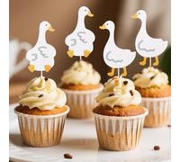 24 Pcs Silly Goose Cupcake Toppers, 2 Styles Cute White Goose Birthday Cake Decorations for Kids Birthday Party Supplies Baby Shower Animal Theme Cake Decorations