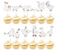 24 Pcs Silly Goose Cupcake Toppers, Cute White Goose Birthday Cake Decorations for Kids Birthday Party Supplies Baby Shower Animal Theme Cake Decor