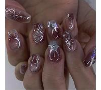24 Pcs Silver Flame Flower Press On Nails Short Ballet False Nails Artificial Nails Gradients Full Covers Acrylic Nails