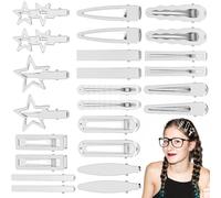 24 Pcs Silver Hair Clips Y2k Hair Accessories Star Y2k Metal Snap Hairs Barrettes for Women Silver Cool Hairpin Set Punk Cute 2000s Goth Accessories for Thick Thin Hairs