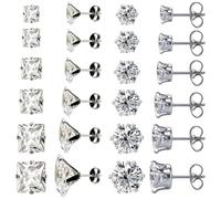 24 Pcs Silver Studs Earrings for Women, Stud Earrings for Women Earings Piercing Jewellery Round Clear Ewellery Gifts Ears Women Men (Size 3mm 4mm 5mm 6mm 7mm 8mm)
