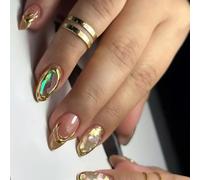 24 Pcs Simple Artificial Nails Almond Shape Full Covers False Glittering Stick On Quicksands Press On