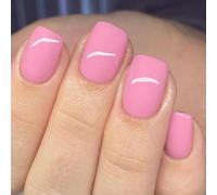 24 Pcs Simple Artificial Nails Short Square Full Covers False Glossy Stick On Solid Color Press On