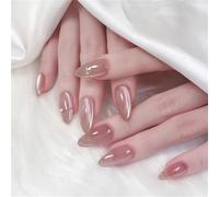 24 Pcs Simple False Nails Rhinestones Artificial Glossy Full Covers Stick On Almond Shape Press On