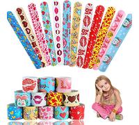 24 PCS Slap Bracelet for Kids Party Bag Fillers, Hearts Slap Bracelets for Party Bags Fillers, Kid's Party Favors Slap Wrist Bands for Kids Boys Girls, Slap Band for Birthday Christmas Party Favours