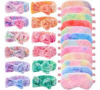 24 Pcs Sleepover Party Favors for Teenager Girl, Spa Headband for Washing Face Bow Makeup Headbands, Plush Sleep Eye Mask for Single Women Spa Pajama Party