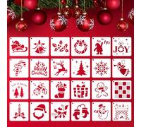 24 Pcs Small Christmas Stencils, 3" Christmas Stencils for Painting On Wood, Reusable Snowflake Santa ClausChristmas Tree Drawing Painting Holiday Stencil for DIY Card Craft Home Decor