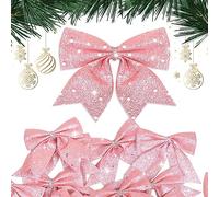 24 pcs Small Pink Glitter Bows for Christmas Tree Decoration Christmas Decorative Bows Christmas Tree Bow Christmas Bows Decorative Xmas Decor Wreath Ornament