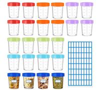 24 Pcs Small Plastic Containers with Lids, 4oz/120ml Small Food Containers with Lids in 6 Colors with Graduation, Food Storage Pots for Sauce Snack Yoghurt, Reusable & Leakproof, with Label Stickers