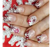 24 Pcs Snowflak False Nails Christmas Full Covers Stick On Nails Short Square Press On Nails Manicures Supplies