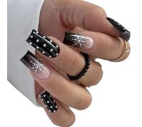 24 Pcs Snowflake False Nails Winter Full Covers Stick On Christmas Press On Rhinestones Artificial