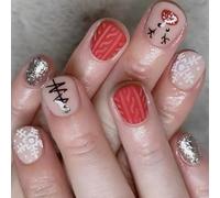 24 Pcs Snowflakes Stick on Nails Snowmen Artificial False Short Square Press on for Women Girls