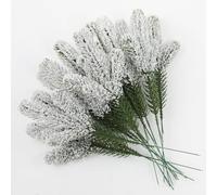 24 Pcs Snowy Tree Picks Artificial Needles Branches Winter Fake Flocked Branches Christmas Sprays For Crafts Wreath Garlands Garden Decoration Arrangement Decorations